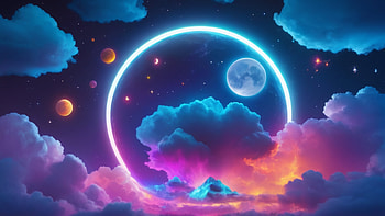 Neon Night Sky, neon, sky, night, cloud, moon HD wallpaper