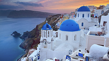 Greece Santorini, architecture, sunset, Santorini, Greece, landscape HD wallpaper