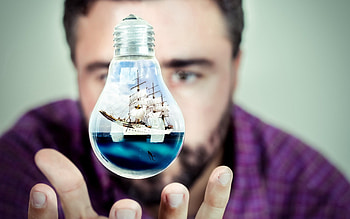 Water, Background, Miscellanea, Miscellaneous, Lamp, Man, Ship HD wallpaper
