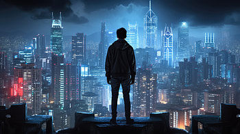 Nighttime Splendor Watching The City Blue Lights, alone, city, artist, artwork, digital-art HD wallpaper