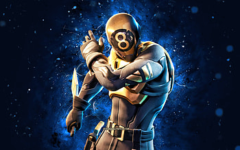 Gold 8-Ball, , blue neon lights, Fortnite Battle Royale, Fortnite characters, Gold 8-Ball Skin, Fortnite, Gold 8-Ball Fortnite HD wallpaper