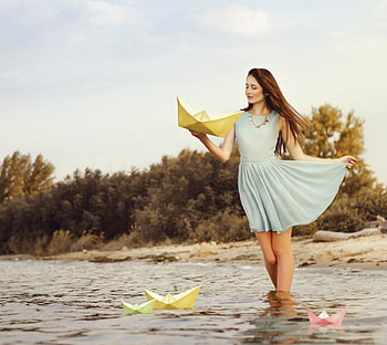 boat, lady, model, graphy HD wallpaper