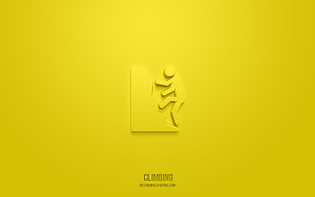 climbing 3d icon, yellow background, 3d symbols, climbing, sport icons, 3d icons, sport sign, climbing 3d icons HD wallpaper
