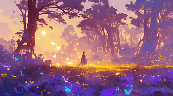 Enchanted Serenity: of a Magical Forest, magical forest, fantasy landscape, vibrant colors, silhouette, butterfly HD wallpaper