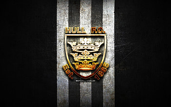 Hull FC, golden logo, SLE, black metal background, english rugby club, Hull FC logo, rugby HD wallpaper