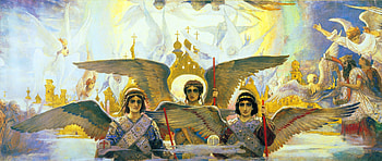 Archangels, gabriel, rafael, victor vasnetsov, heaven, cherubeim, serapeim, michael HD wallpaper