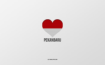 I Love Pekanbaru, Indonesian cities, Day of Pekanbaru, gray background, Pekanbaru, Indonesia, Indonesian flag heart, favorite cities, Love Pekanbaru HD wallpaper