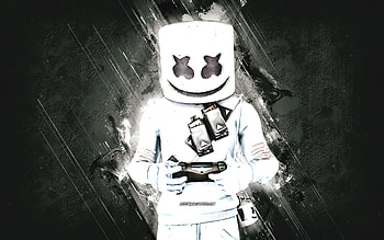 Fortnite Marshmello Skin, Fortnite, main characters, white stone background, Marshmello, Fortnite skins, Marshmello Skin, Marshmello Fortnite, Fortnite characters, Marshmello Head HD wallpaper