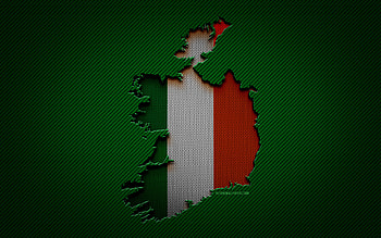 Ireland map, , European countries, Irish flag, green carbon background, Ireland map silhouette, Ireland flag, Europe, Irish map, Ireland, flag of Ireland HD wallpaper