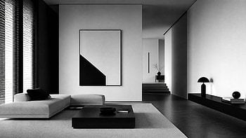 Monochrome Minimalist Home —, Living Room, Sofa, Coffee Table, Artwork HD wallpaper