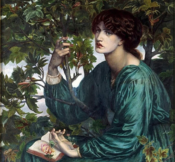 Beatrice, dante gabriel rossetti, painting, art, pictura, green, portrait, girl HD wallpaper