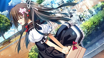 Anime girl, anime, girl, dress, park, well HD wallpaper