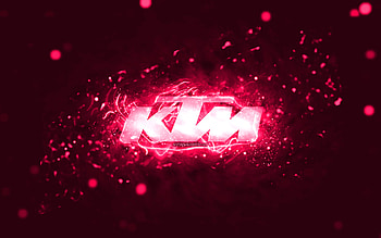 KTM pink logo, , pink neon lights, creative, pink abstract background, KTM logo, brands, KTM HD wallpaper