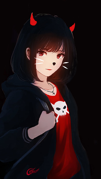 Midnight Devil — Black-Haired Anime Girl , black hair, Anime, girl, anime girl HD phone wallpaper