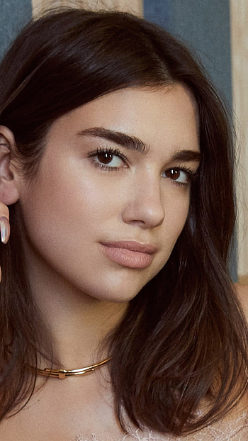 close-up, face, smile, British, brown eyes, long hair, brunette, singer, music, Dua Lipa HD phone wallpaper