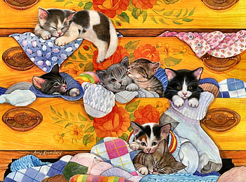 Cozy Dresser F, animal, art, feline, cat, kittens, artwork, wide screen, painting, pet, dresser HD wallpaper