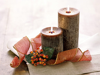 Candles, beige, ribbon, flame, beautiful, gold, holiday, light brown, christmas HD wallpaper