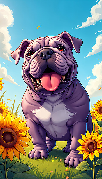 Cheerful Bulldog for Your , dog, sunflower HD phone wallpaper