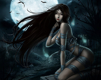 Gothic night girl, night, colorful, black, beauty, moon, crypt, gothic, idnight, midnight, groove, girl, beautiful, pretty, tomb, lovely, splendor, hair HD wallpaper