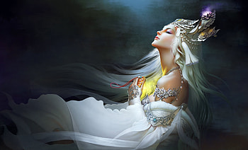 Fantasy girl, sorceress, white, frumusete, asian, fantasy, art, luminos HD wallpaper