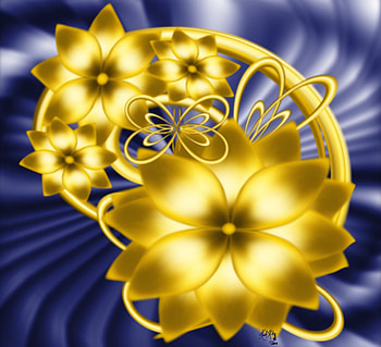 ✼Gold Petals on Blue✼, blue, beloved valentines, cute, floral, digital art, gold, butterflies, creative, designs, petals, animals, drawings, sweet, imaginations, classic colors, paintings, beautiful, leaves, pretty, flowers, lovely HD wallpaper
