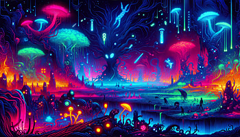 Neon Fantasy Landscape, neon, fantasy world, fantasy, surreal, nature HD wallpaper
