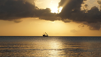 Nature, Sunset, Sea, Horizon, Ship HD wallpaper