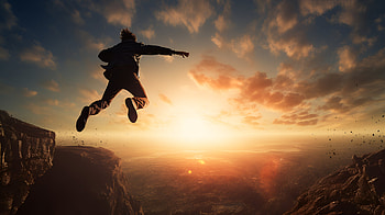 Man Jumping Off the Cliff, artistic, jump HD wallpaper