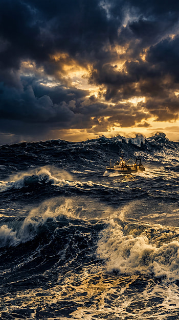 Tempest Tide; Stormbound Horizon; Midnight Rogue Wave; Braving the Tempest, Boat, Ocean HD phone wallpaper