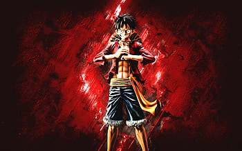 Monkey D Luffy, One Piece, Red Stone Background, Anime Characters, One Piece Characters, Straw Hat Luffy, Monkey D Luffy One Piece HD wallpaper