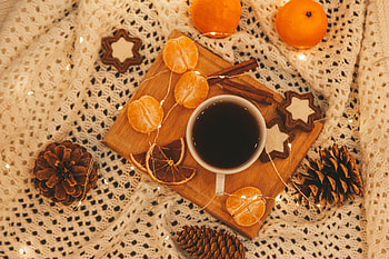 Food, Cones, Cookies, Tangerines, Cinnamon, Cup, Garland, Tea HD wallpaper