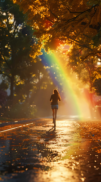 The rainbow street run, jogging, rainbow, rain, Sports, nature HD phone wallpaper