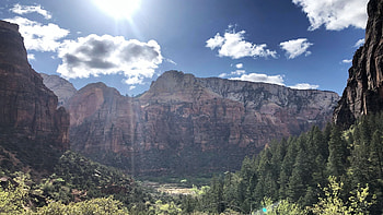 Zion National Park, Utah, plants, trees, clouds, sky, mountains, rocks, usa HD wallpaper