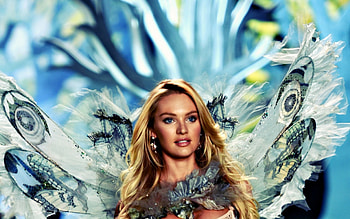 Candice Swanepoel, blue, wings, model, blonde, angel, girl, woman HD wallpaper