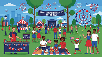 — 4th of July Park Festival, Independence Day, Picnic, Fireworks, Ferris Wheel, American Flag HD wallpaper