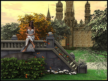 girl , garden, girl, castle HD wallpaper
