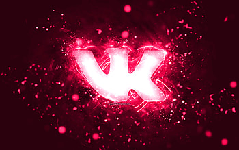 VKontakte pink logo, , pink neon lights, creative, pink abstract background, VKontakte logo, social network, VKontakte HD wallpaper