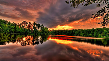 Amazing sunset, mirror, river, beautiful, serenity, lake, fiery, summer, reflection, sky, amazing, water HD wallpaper