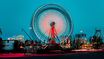 Cities, Lights, Movement, Traffic, Long Exposure, Ferris Wheel, Attraction HD wallpaper