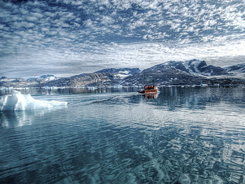 Nature, Mountains, Water Surface, Boat, Glacier, Cold HD wallpaper