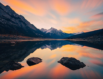 Nature, Sunset, Stones, Mountains, Lake, Snow Covered, Snowbound HD wallpaper