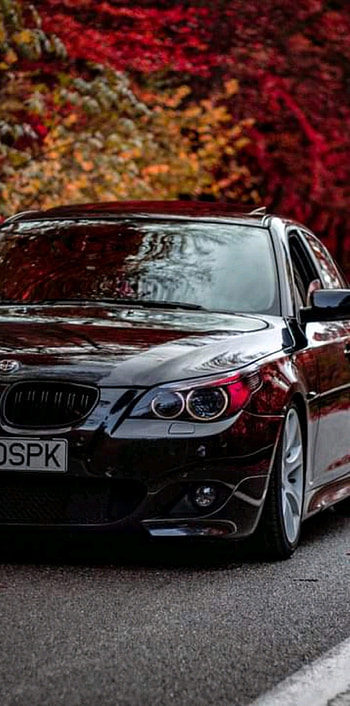BMW E60, automotive lighting, black car, autumm, românia HD phone wallpaper
