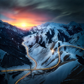 Landscape, Nature, Sunset, Roads, Mountains, View From Above HD phone wallpaper
