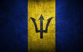 Barbados metal flag, grunge art, North American countries, Day of Barbados, national symbols, Barbados flag, metal flags, Flag of Barbados, North America, Barbados HD wallpaper