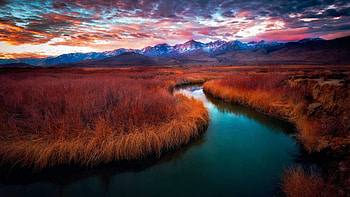 Owens River Valley, California, landscape, autumn, colors, clouds, sky, usa, sunset HD wallpaper