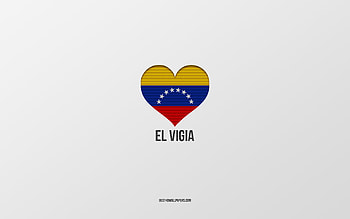 I Love El Vigia, Colombian cities, Day of El Vigia, gray background, El Vigia, Colombia, Colombian flag heart, favorite cities, Love El Vigia HD wallpaper