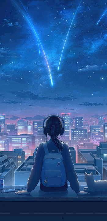 stargazing midnight lofi girl, Anime, landscape, anime landscape HD phone wallpaper