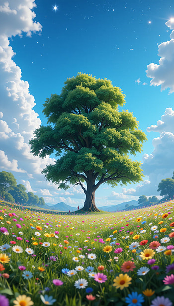 anime landscape, Anime, star, sky, tree, Sky Anime HD phone wallpaper