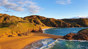 Beach in Donegal, Ireland, hills, coast, clouds, sky, rocks, ocean HD wallpaper