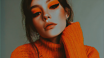 Tangerine Muse: Woman Orange Aesthetic, woman, portrait, makeup, sweater HD wallpaper